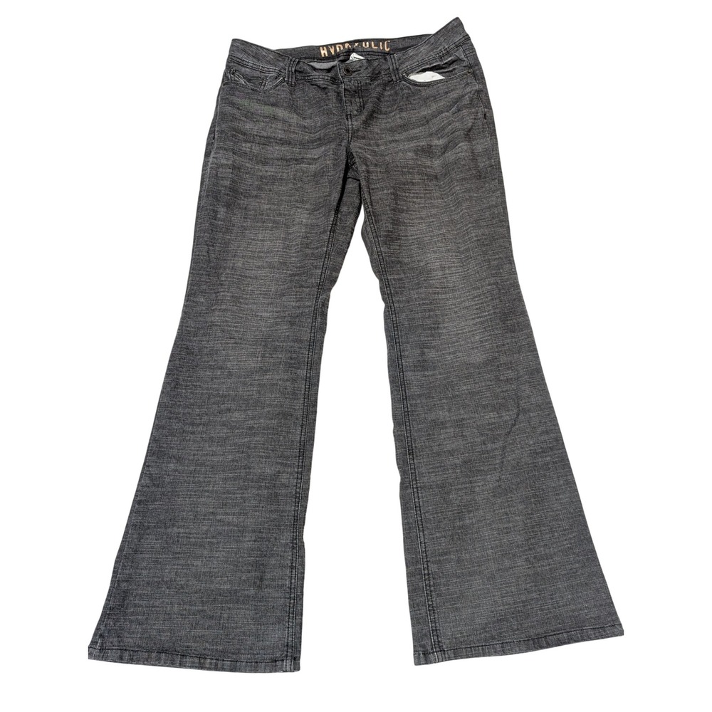 Hydraulic Jeans Women 16 Gray Flare Leg Crosshatch Y2K Mid Rise Denim Pants